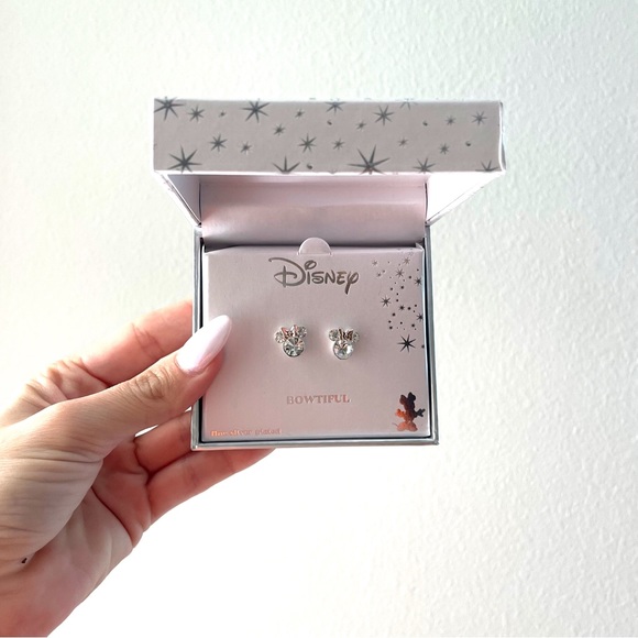 NWT Disney's Minnie Mouse Rose Gold Tone Sterling Silver Crystal Stud Earrings